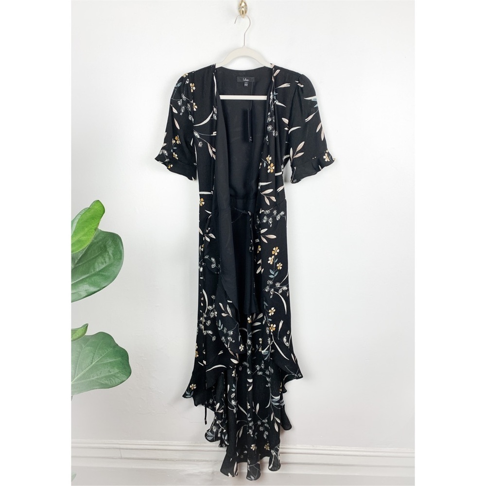 NWT Lulu’s Wild Winds Black Floral Print High Low Midi Wrap Dress Sz S - Picture 5 of 15
